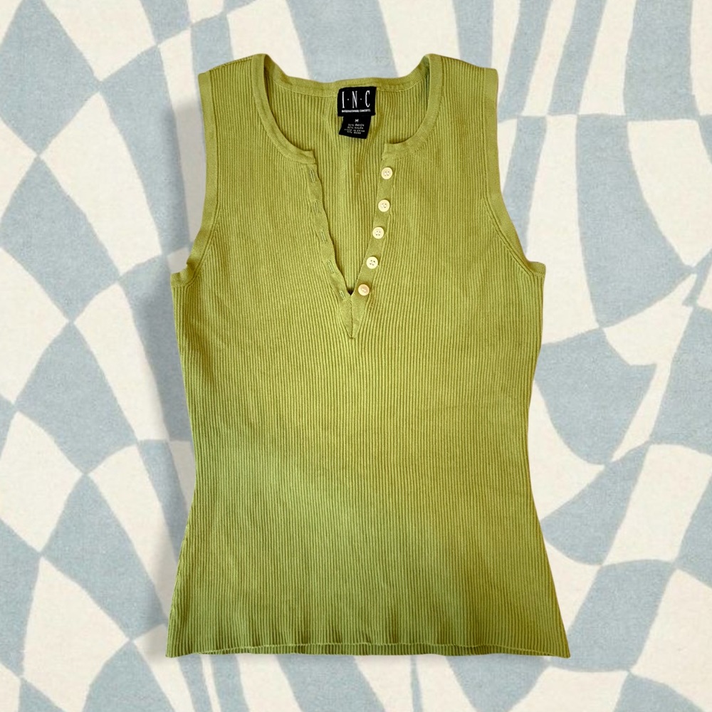 Vntg green Y2k ribbed v neck tank top
